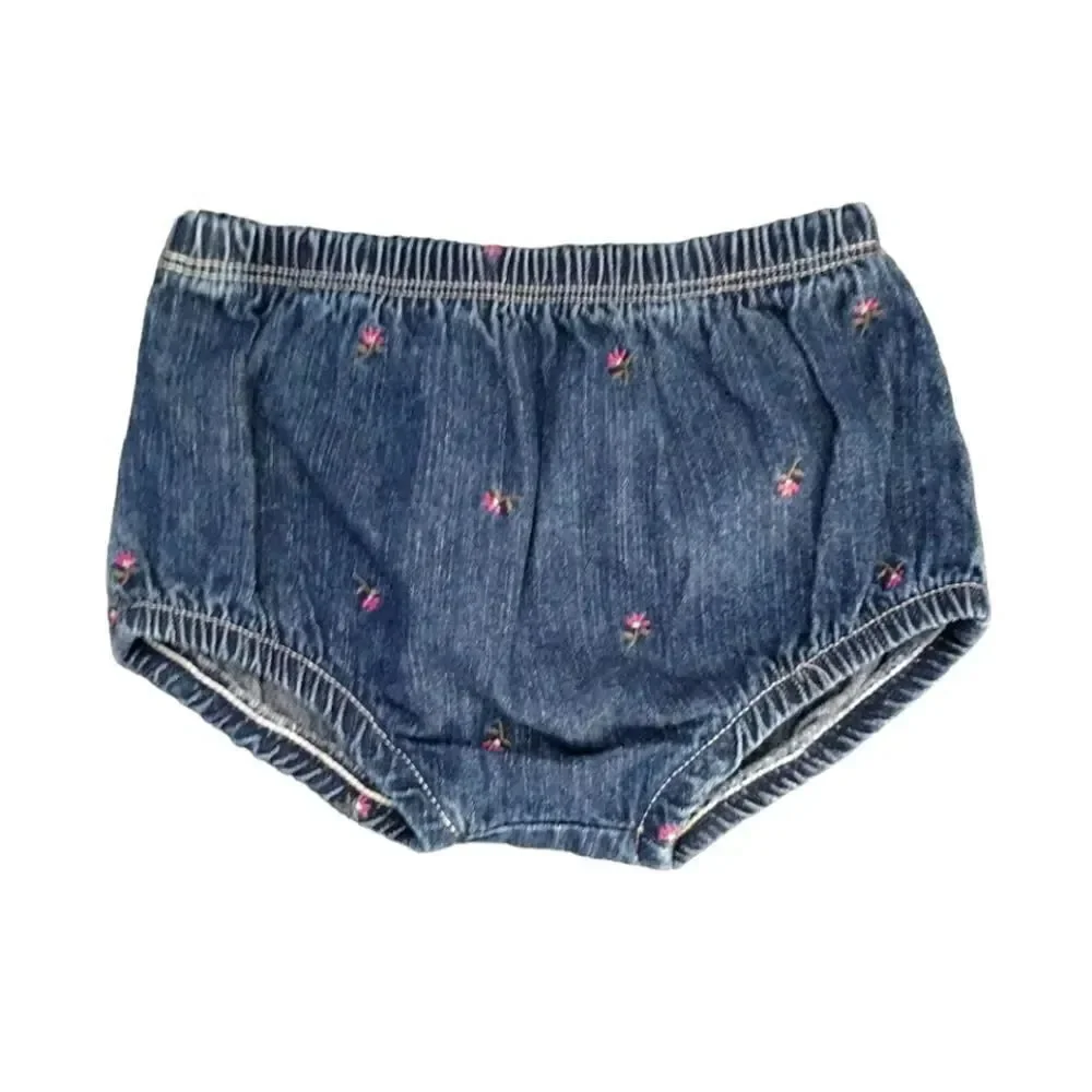 VTG OshKosh 2 Piece Floral Denim‎ Jean Jumper Dress Girl's 6-9mos